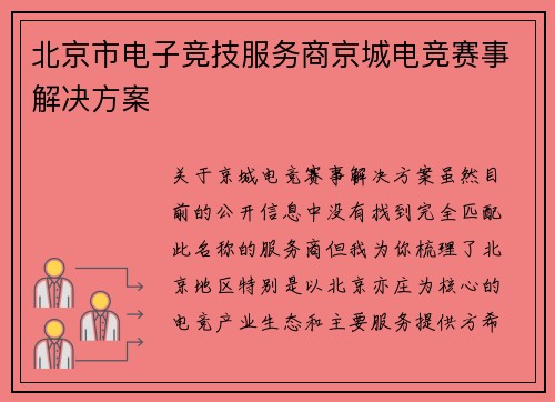 北京市电子竞技服务商京城电竞赛事解决方案
